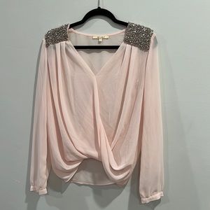 Pink blouse with silver beaded shoulder detail